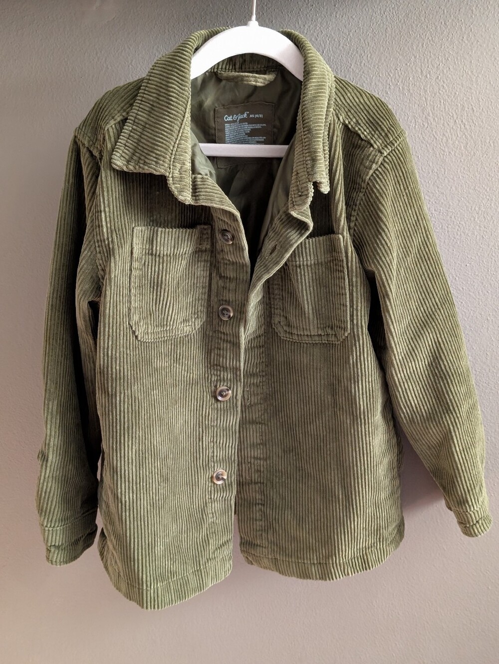 Cat and Jack Kids XS 4/5 Green Corduroy Button Front Lined Jacket Coat Fall